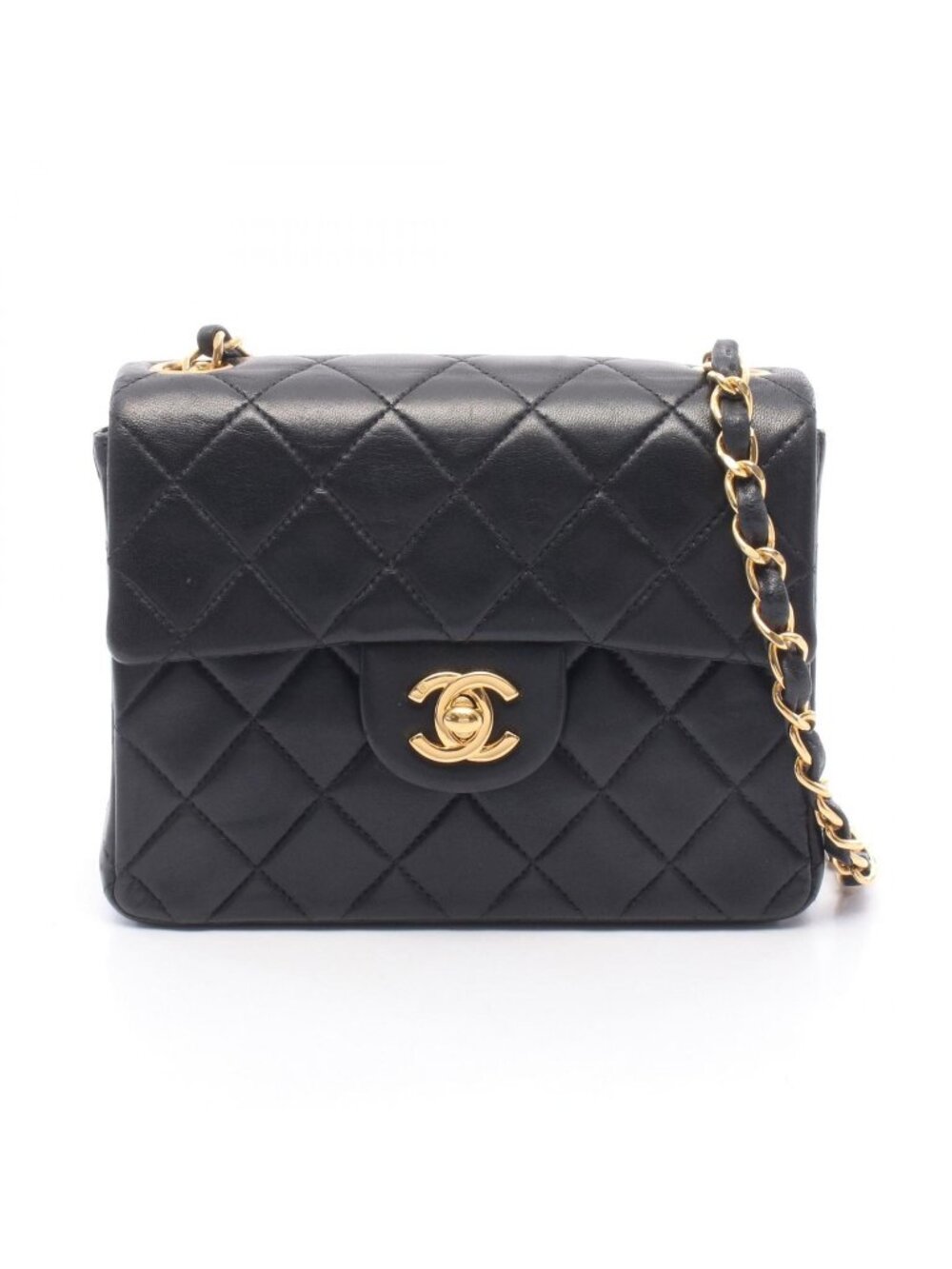 Chanel Shoulder Bag Mini Quilted Black Lambskin Chain